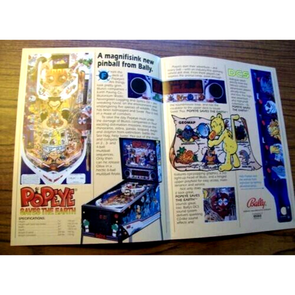 Popeye Saves The Earth Pinball FLYER Original Game 1994 Sailor Man Comic Artwork - Picture 3 of 3